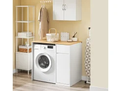 SoBuy Armário para Máquina de Lavar com Cesto e Gaveta, Poupa-Espaço, Branco