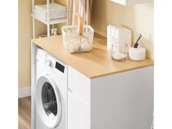 SoBuy Armário para Máquina de Lavar com Cesto e Gaveta, Poupa-Espaço, Branco