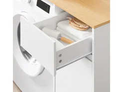 SoBuy Armário para Máquina de Lavar com Cesto e Gaveta, Poupa-Espaço, Branco