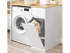 SoBuy Armário para Máquina de Lavar com Cesto e Gaveta, Poupa-Espaço, Branco