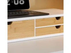 SoBuy Base de tela com gaveta, elevador de tela de escritório, elevador para monitor de mesa BBF11-WN