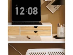 SoBuy Base de tela com gaveta, elevador de tela de escritório, elevador para monitor de mesa BBF11-WN