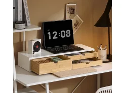 SoBuy Base de tela com gaveta, elevador de tela de escritório, elevador para monitor de mesa BBF11-WN