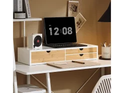 SoBuy Base de tela com gaveta, elevador de tela de escritório, elevador para monitor de mesa BBF11-WN