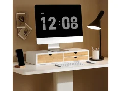 SoBuy Base de tela com gaveta, elevador de tela de escritório, elevador para monitor de mesa BBF11-WN