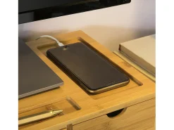 SoBuy Base de tela com gaveta, elevador de tela de escritório, elevador para monitor de mesa BBF03-N