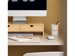 SoBuy Base de tela com gaveta, elevador de tela de escritório, elevador para monitor de mesa FRG198-N