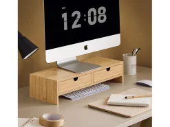 SoBuy Base de tela com gaveta, elevador de tela de escritório, elevador para monitor de mesa FRG198-N