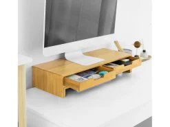 SoBuy Base de tela com gaveta, elevador de tela de escritório, elevador para monitor de mesa BBF04-N
