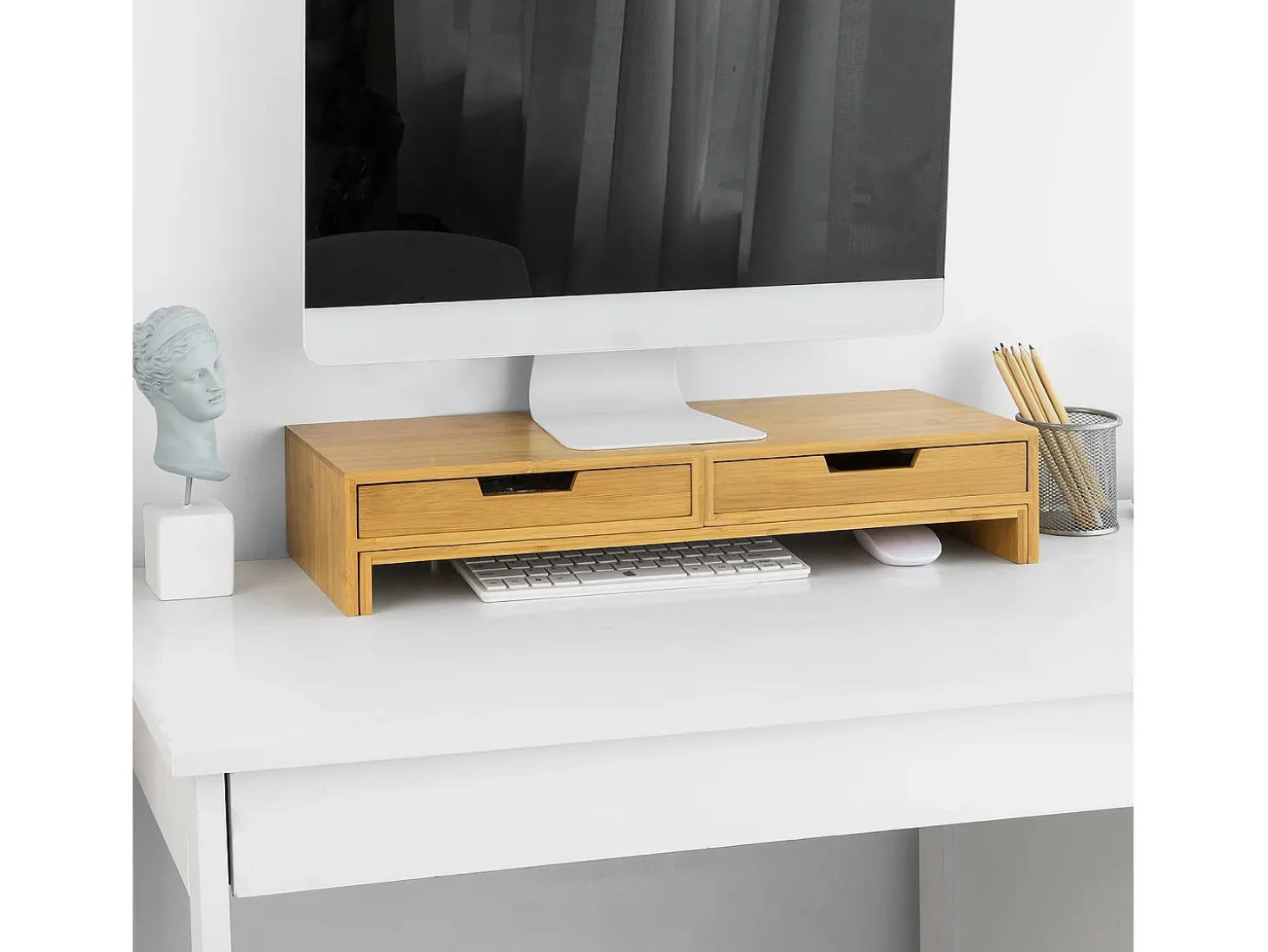 SoBuy Base de tela com gaveta, elevador de tela de escritório, elevador para monitor de mesa BBF04-N