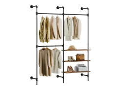SoBuy Cabide Industrial de Parede, 3 Barras e 3 Prateleiras em MDF, Preto