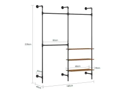 SoBuy Cabide Industrial de Parede, 3 Barras e 3 Prateleiras em MDF, Preto