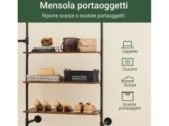 SoBuy Cabide Industrial de Parede, 3 Barras e 3 Prateleiras em MDF, Preto