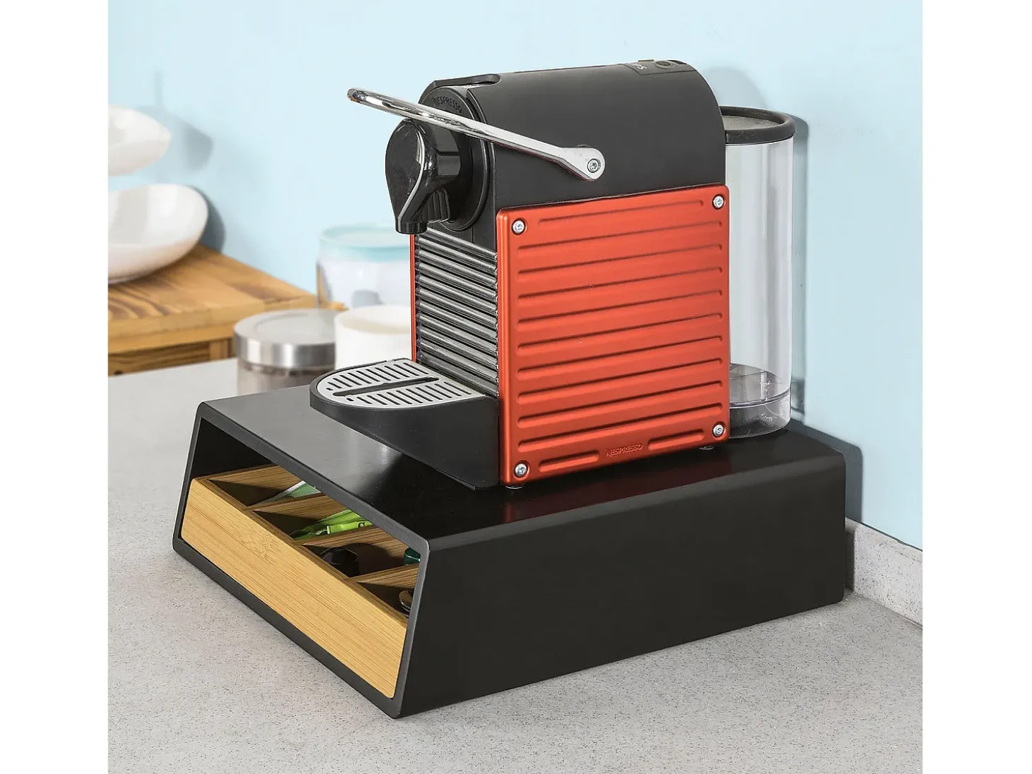 SoBuy FRG280-SCH Recipiente para cápsulas e cápsulas de café 4 compartimentos de madeira