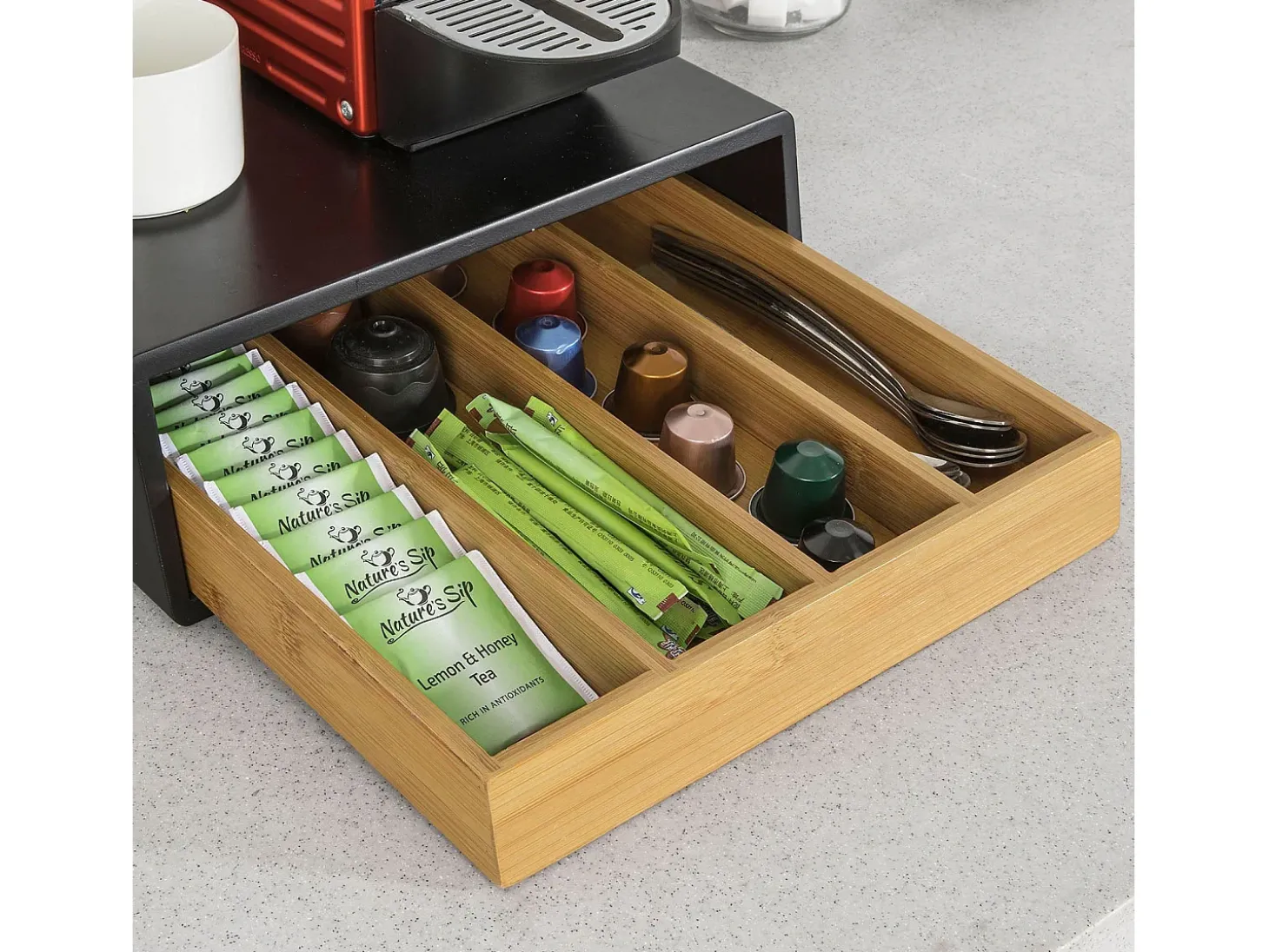 SoBuy FRG280-SCH Recipiente para cápsulas e cápsulas de café 4 compartimentos de madeira