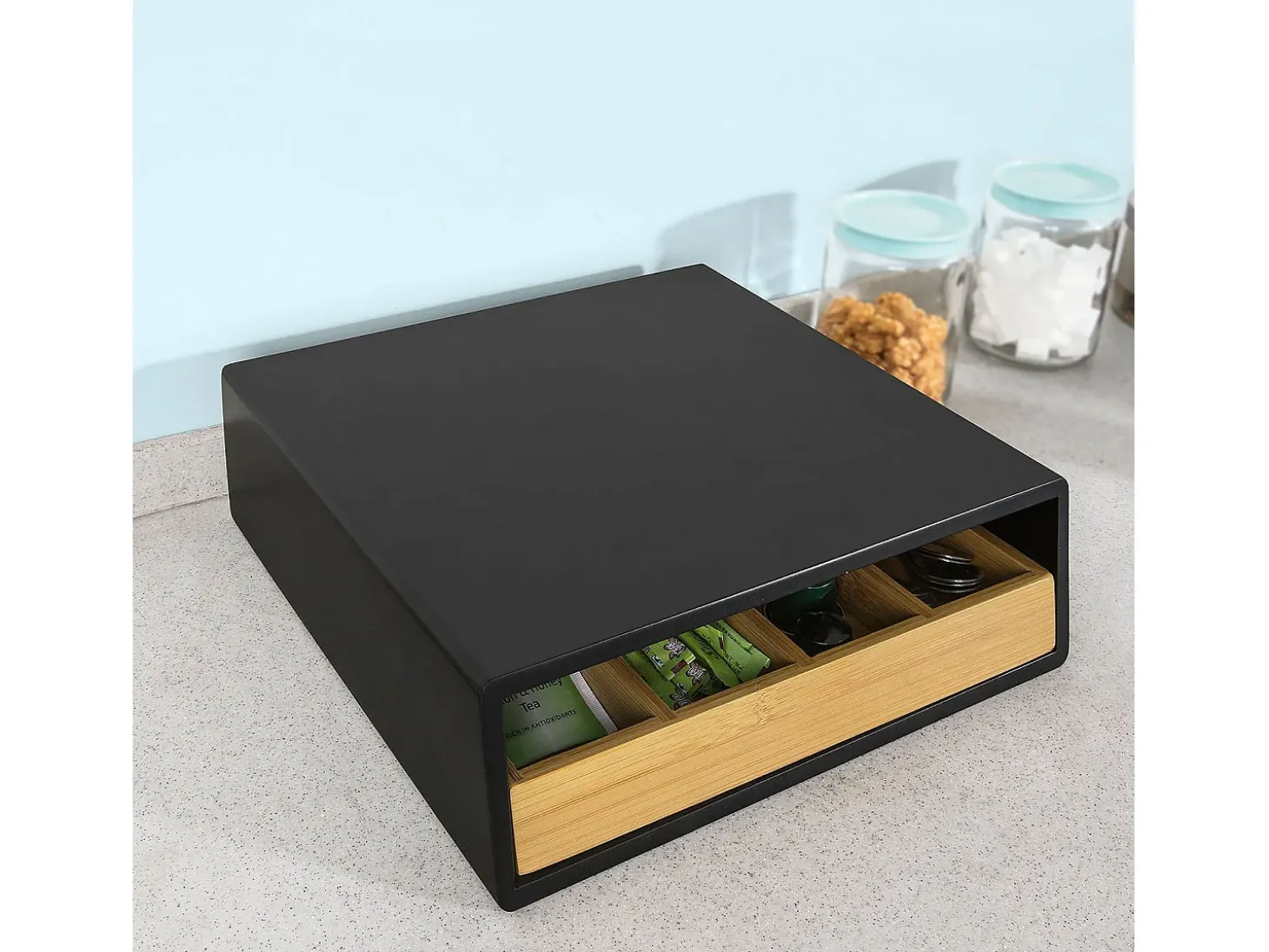 SoBuy FRG280-SCH Recipiente para cápsulas e cápsulas de café 4 compartimentos de madeira