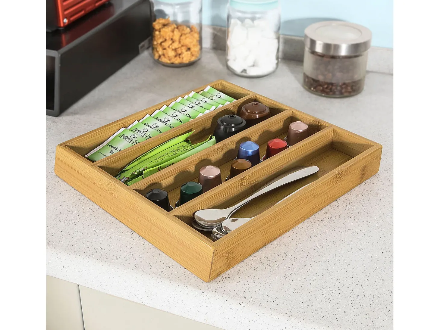 SoBuy FRG280-SCH Recipiente para cápsulas e cápsulas de café 4 compartimentos de madeira