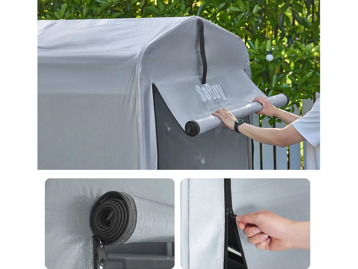 Sobuy Outdoor Car Garage Bicycle Box Tent Tenda à prova de água para carros, motas e ferramentas Garden Shed e Outdoor Storage Silver 120x176x163 cm KLS11-K