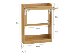 SoBuy Secretária de escritório com prateleiras que poupa espaço Mesa de parede dobrável Secretária de computador dobrável Secretária natural 64x58x82cm FWT92-N