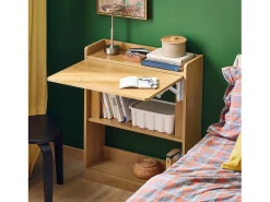 SoBuy Secretária de escritório com prateleiras que poupa espaço Mesa de parede dobrável Secretária de computador dobrável Secretária natural 64x58x82cm FWT92-N