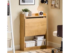 SoBuy Secretária de escritório com prateleiras que poupa espaço Mesa de parede dobrável Secretária de computador dobrável Secretária natural 64x58x82cm FWT92-N