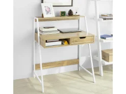 SoBuy Secretária pequena com estante, gaveta e cubo Tampo da mesa W76*D50*H75 cm FWT63-N