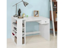 SoBuy Secretária,Suporte para PC,Mesa para computador,com gaveta e três prateleiras,branco,FWT35-W,PT