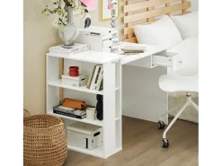 SoBuy Secretária,Suporte para PC,Mesa para computador,com gaveta e três prateleiras,branco,FWT35-W,PT