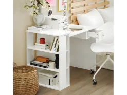 SoBuy Secretária,Suporte para PC,Mesa para computador,com gaveta e três prateleiras,branco,FWT35-W,PT