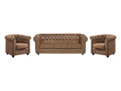 Sofá + 2 cadeirões em microfibra envelhecida CHESTERFIELD