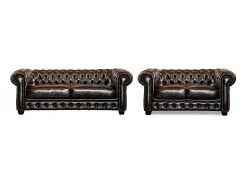 Sofá 3+2 lugares 100% pele de búfalo Castanho estilo chesterfield - BRENTON