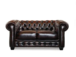 Sofá 3+2 lugares 100% pele de búfalo Castanho estilo chesterfield - BRENTON