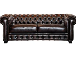 Sofá 3+2 lugares 100% pele de búfalo Castanho estilo chesterfield - BRENTON