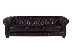 Sofá 4 lugares 100% pele de búfalo Castanho estilo chesterfield - BRENTON