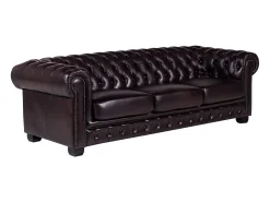 Sofá 4 lugares 100% pele de búfalo Castanho estilo chesterfield - BRENTON