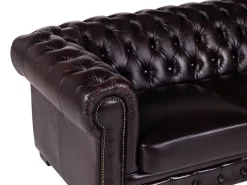 Sofá 4 lugares 100% pele de búfalo Castanho estilo chesterfield - BRENTON