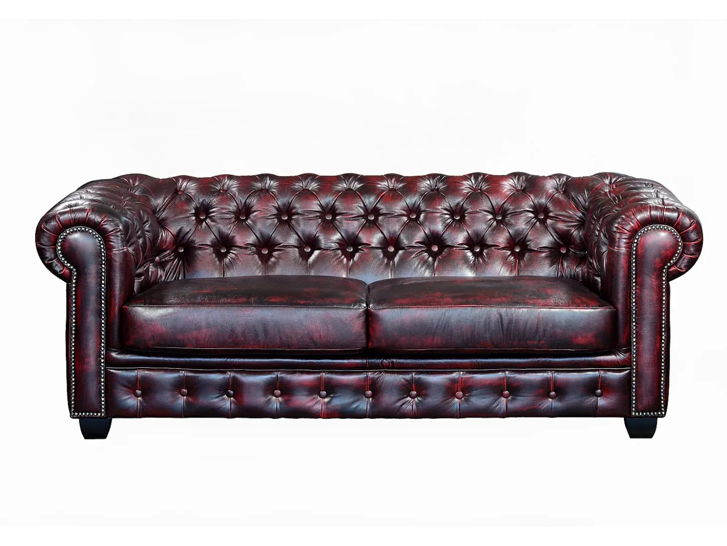 Sofá 3+1 lugares 100% pele de búfalo Cereja estilo chesterfield - BRENTON