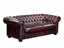 Sofá 3+1 lugares 100% pele de búfalo Cereja estilo chesterfield - BRENTON