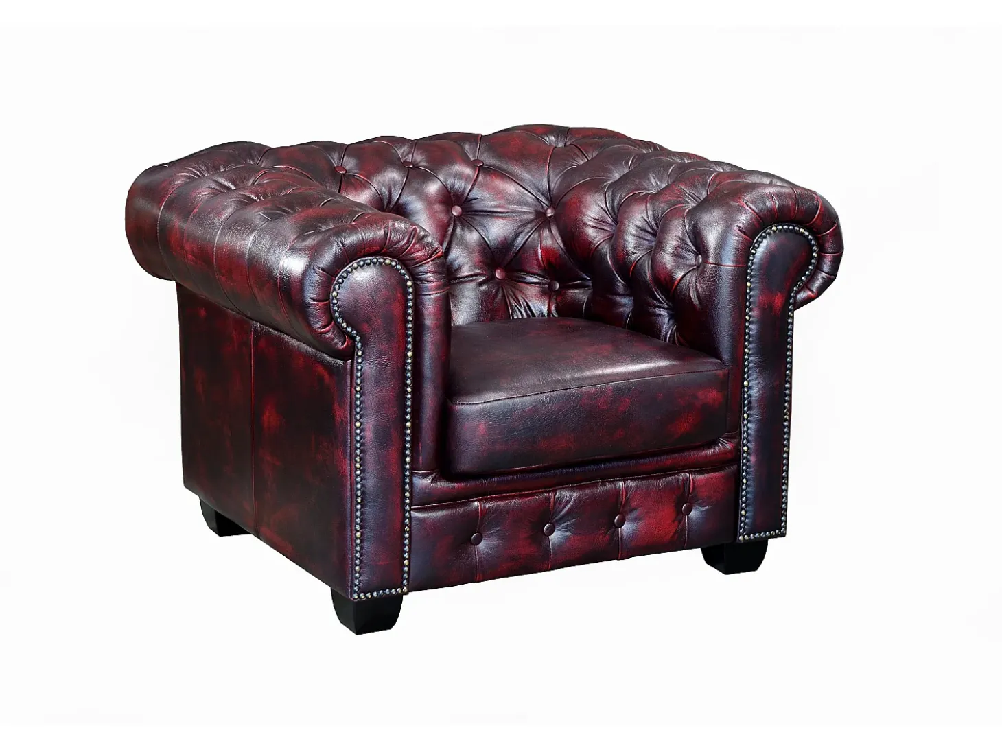 Sofá 3+1 lugares 100% pele de búfalo Cereja estilo chesterfield - BRENTON