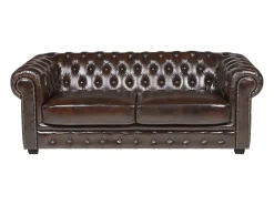 Sofá 3 lugares 100% pele de búfalo Castanho estilo chesterfield - BRENTON