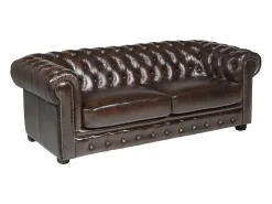 Sofá 3 lugares 100% pele de búfalo Castanho estilo chesterfield - BRENTON