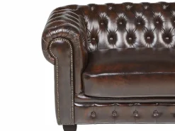 Sofá 3 lugares 100% pele de búfalo Castanho estilo chesterfield - BRENTON