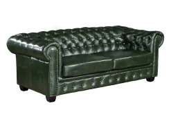 Sofá 3+2 lugares 100% pele de búfalo Verde imperial estilo chesterfield - BRENTON