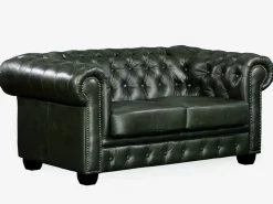 Sofá 3+2 lugares 100% pele de búfalo Verde imperial estilo chesterfield - BRENTON