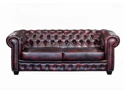 Sofá 3+2+1 lugares 100% pele de búfalo Cereja estilo chesterfield - BRENTON