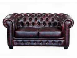 Sofá 3+2+1 lugares 100% pele de búfalo Cereja estilo chesterfield - BRENTON