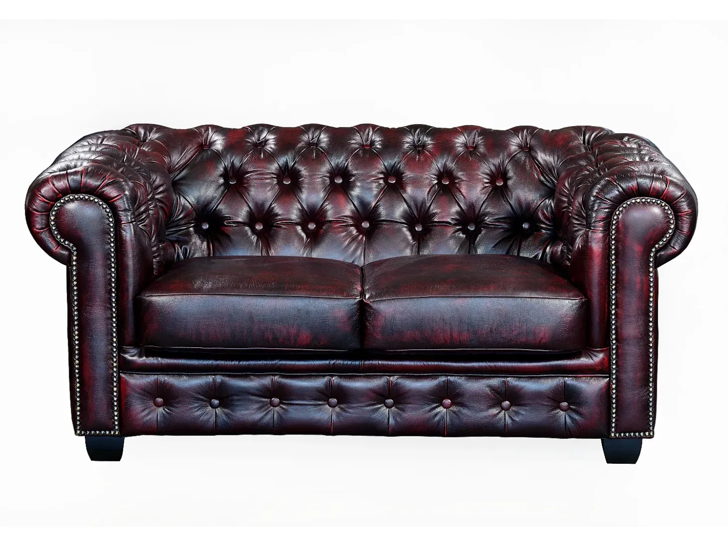 Sofá 3+2+1 lugares 100% pele de búfalo Cereja estilo chesterfield - BRENTON