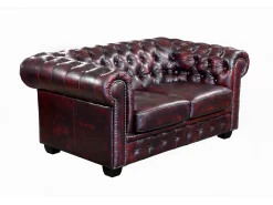 Sofá 3+2+1 lugares 100% pele de búfalo Cereja estilo chesterfield - BRENTON