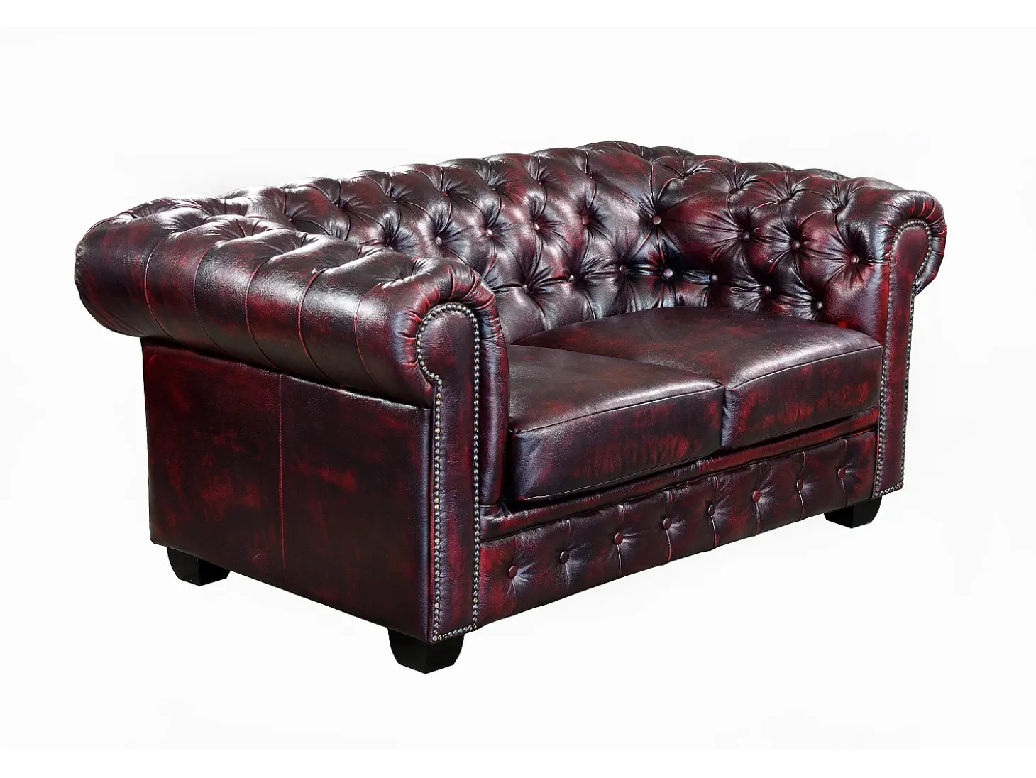 Sofá 3+2+1 lugares 100% pele de búfalo Cereja estilo chesterfield - BRENTON