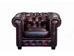 Sofá 3+2+1 lugares 100% pele de búfalo Cereja estilo chesterfield - BRENTON